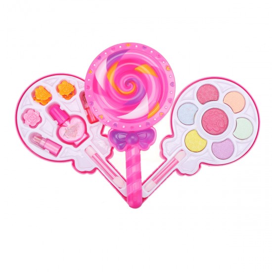 Girls Make-Up Toy Set Lollipop Shaped Princess Pink Beauty Cosmetics Compact Kids Gift