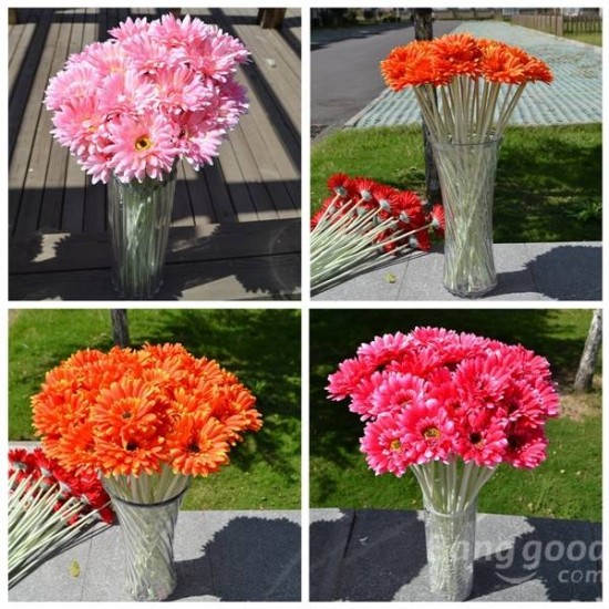 10Pcs Sunbeam Artificial Flower Mum Gerber Daisy Bridal Bouquet Silk Wedding Party Flowers
