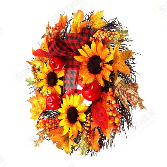 30/45CM Artificial Sunflower Pumpkin Pine Cone Berry Maple Leaf Halloween Wreath Door Decoration Thanksgiving