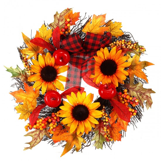 30/45CM Artificial Sunflower Pumpkin Pine Cone Berry Maple Leaf Halloween Wreath Door Decoration Thanksgiving
