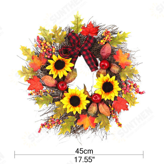 30/45CM Artificial Sunflower Pumpkin Pine Cone Berry Maple Leaf Halloween Wreath Door Decoration Thanksgiving