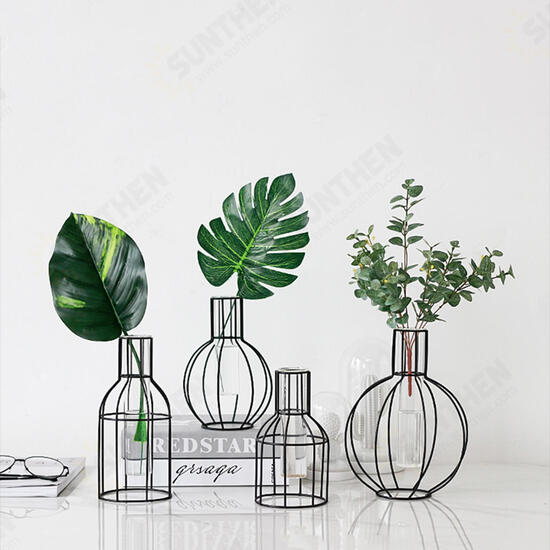 3D Nordic Metal Vase Glass Tube Hydroponic Plant Container Ornaments Home Decor