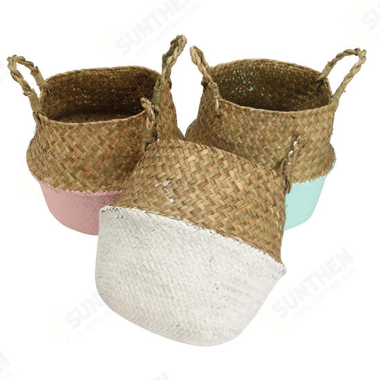 5PCS Mat Grass Belly Basket Storage Plant Pot Foldable Laundry Bag Room Decorative Flower Pot