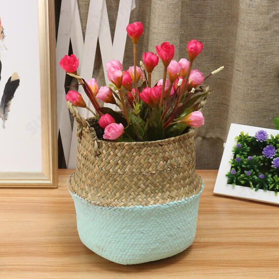 5PCS Mat Grass Belly Basket Storage Plant Pot Foldable Laundry Bag Room Decorative Flower Pot