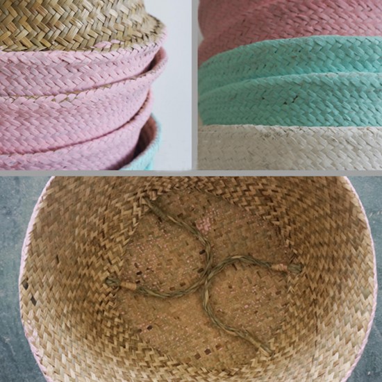 5PCS Mat Grass Belly Basket Storage Plant Pot Foldable Laundry Bag Room Decorative Flower Pot