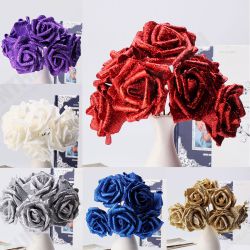 7Pcs Artificial Bouquet Glitter Foam Artificial Flowers Wedding Bridal Party Decor DIY Rose 7Pcs Artificial Bouquet Glitter Foam Artificial Flowers Wedding Bridal Party Decor DIY Rose