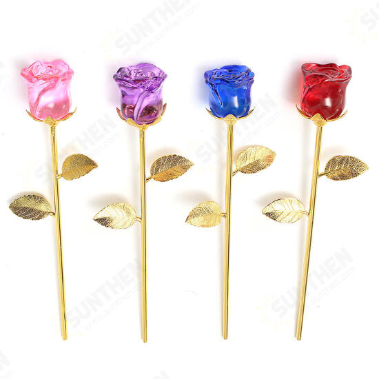 Crystal Glass Golden Roses Flower Ornament Valentine Gifts Present with Box Home Decorations