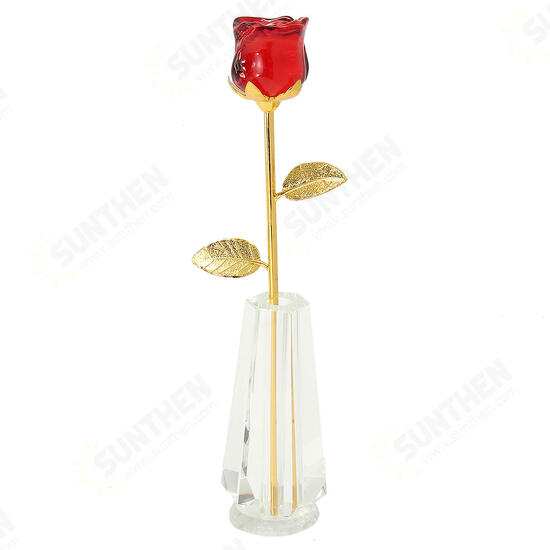 Crystal Glass Golden Roses Flower Ornament Valentine Gifts Present with Box Home Decorations