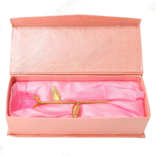 Crystal Glass Golden Roses Flower Ornament Valentine Gifts Present with Box Home Decorations