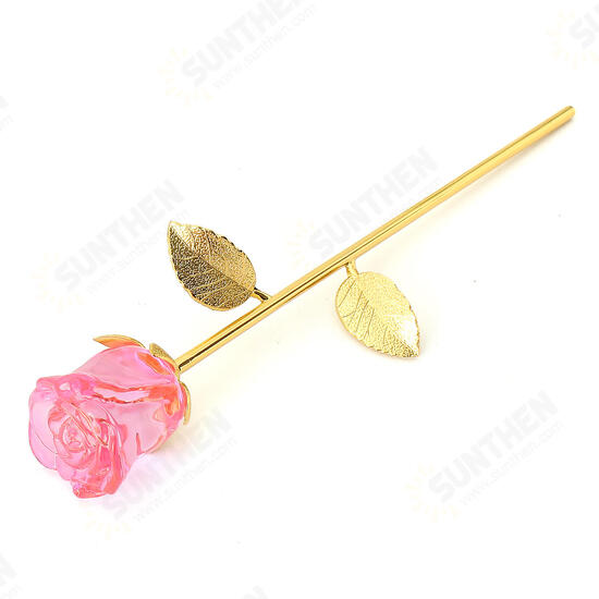 Crystal Glass Golden Roses Flower Ornament Valentine Gifts Present with Box Home Decorations