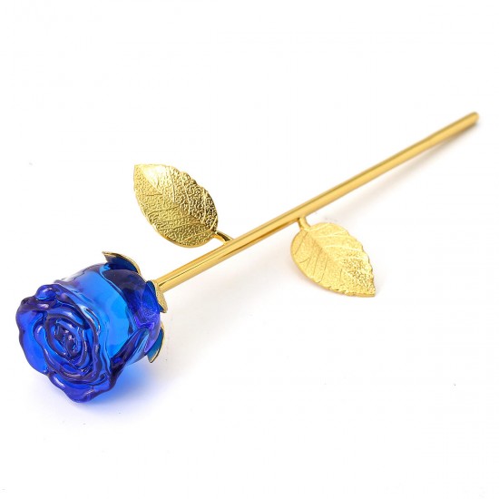 Crystal Glass Golden Roses Flower Ornament Valentine Gifts Present with Box Home Decorations