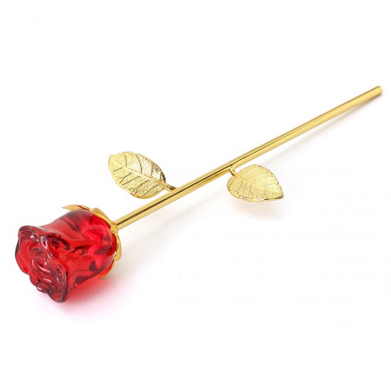 Crystal Glass Golden Roses Flower Ornament Valentine Gifts Present with Box Home Decorations