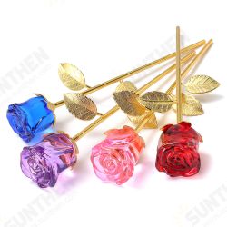Crystal Glass Golden Roses Flower Ornament Valentine Gifts Present with Box Home Decorations Crystal Glass Golden Roses Flower Ornament Valentine Gifts Present with Box Home Decorations
