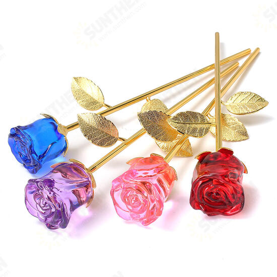 Crystal Glass Golden Roses Flower Ornament Valentine Gifts Present with Box Home Decorations