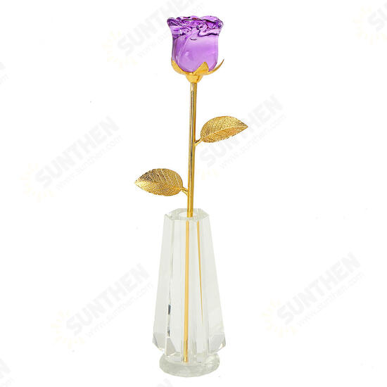 Crystal Glass Golden Roses Flower Ornament Valentine Gifts Present with Box Home Decorations