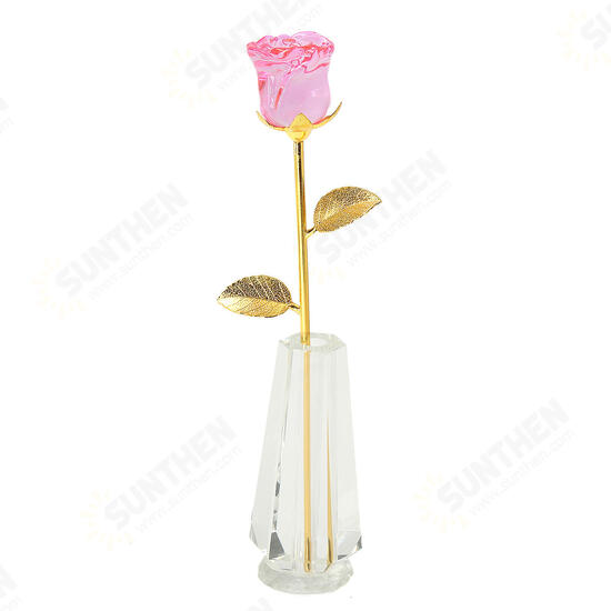 Crystal Glass Golden Roses Flower Ornament Valentine Gifts Present with Box Home Decorations