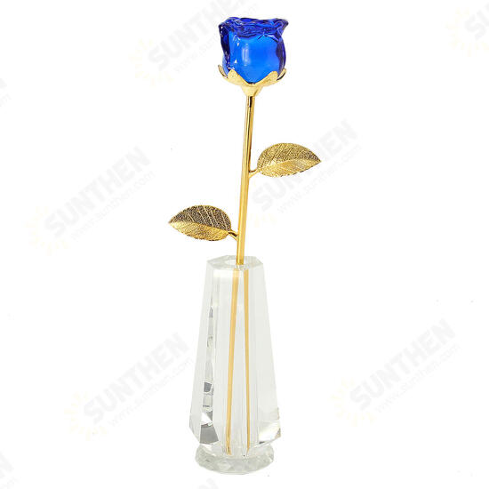 Crystal Glass Golden Roses Flower Ornament Valentine Gifts Present with Box Home Decorations