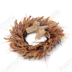 Fall Wreath Front Door Artificial Grain Autumn Wreath Harvest Gold Wheat Ears Circle Garland Fall Home Decorations