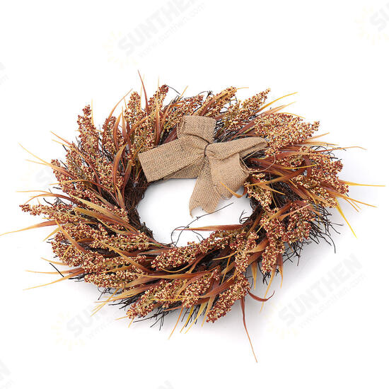 Fall Wreath Front Door Artificial Grain Autumn Wreath Harvest Gold Wheat Ears Circle Garland Fall Home Decorations