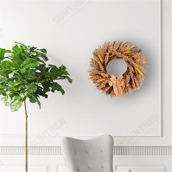 Fall Wreath Front Door Artificial Grain Autumn Wreath Harvest Gold Wheat Ears Circle Garland Fall Home Decorations