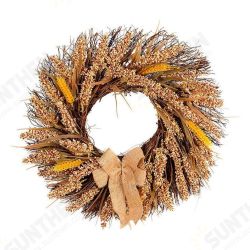 Fall Wreath Front Door Artificial Grain Autumn Wreath Harvest Gold Wheat Ears Circle Garland Fall Home Decorations