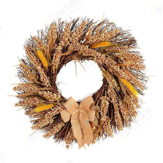 Fall Wreath Front Door Artificial Grain Autumn Wreath Harvest Gold Wheat Ears Circle Garland Fall Home Decorations