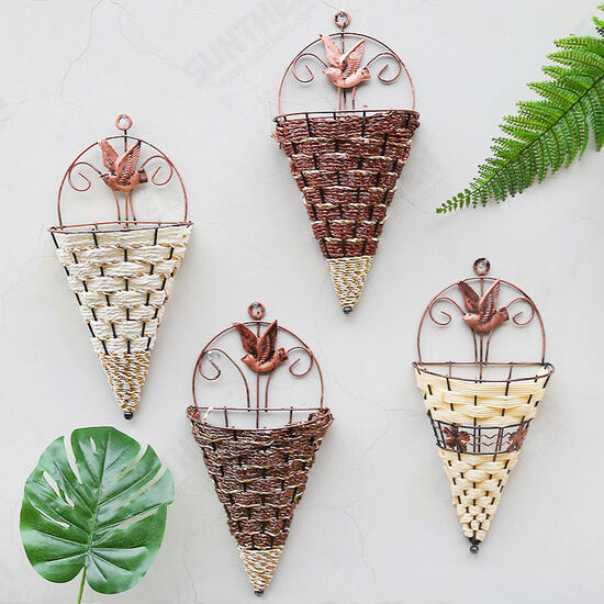 Rattan Hanging Wall Planter Plant Pot Basket Garden Flower Mounted Holder Cone