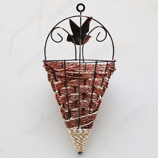 Rattan Hanging Wall Planter Plant Pot Basket Garden Flower Mounted Holder Cone