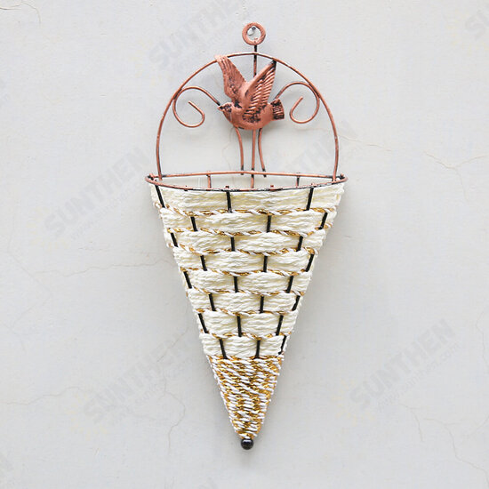 Rattan Hanging Wall Planter Plant Pot Basket Garden Flower Mounted Holder Cone