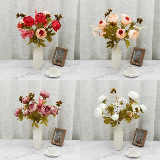 Silk Bouquet Peony Flower Artificial Bridal Home Wedding Decor Supplies