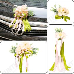 Silk Wedding Car Artificial Flower Bow Ribbon Handles Rearview Mirror Decorations Silk Wedding Car Artificial Flower Bow Ribbon Handles Rearview Mirror Decorations
