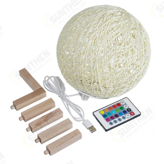 USB Wooden Rattan Table Light Dimming Desk Bedroom Night LED Ball Home Decorations