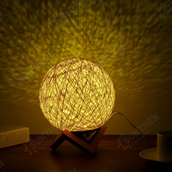 USB Wooden Rattan Table Light Dimming Desk Bedroom Night LED Ball Home Decorations