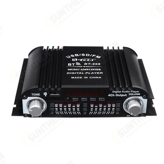 12V Car Mini HIFI Digital bluetooth Audio Power Amplifier Four Channel Output with Remote Control