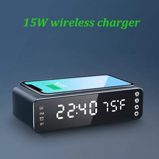 15W 3-in-1 Portable Speaker bluetooth Speaker LED Display Alarm Clock Wireless Charger Wireless Speaker