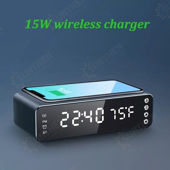 15W 3-in-1 Portable Speaker bluetooth Speaker LED Display Alarm Clock Wireless Charger Wireless Speaker