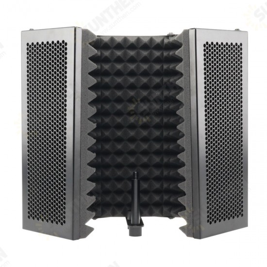 57.5 x 28cm Foldable Adjustable Studio Recording Microphone Isolator Sound Absorbing Foam Panel Mic Isolation Shield Stand Mount