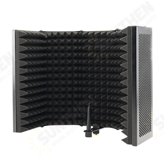 57.5 x 28cm Foldable Adjustable Studio Recording Microphone Isolator Sound Absorbing Foam Panel Mic Isolation Shield Stand Mount