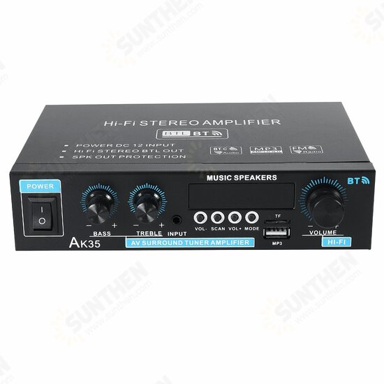 AK35 110-240V 2x30W Mini 2.0 Channel Digital Amplifier bluetooth 5.0 Receiver USB Music Player Stereo Home Car Marine Audio Amp