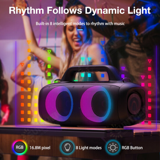 AA-DH1 50W TWS bluetooth V5.1 Speaker 360° Bass 4500mAh Battery RGB Effect IPX5 Waterproof 2.0KG Lightweight Outdoors Travel Wireless Soundbox