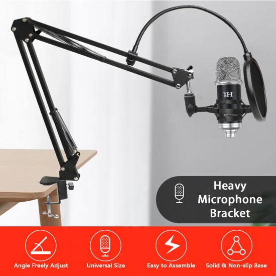 BM-900 Live Sound Card Condenser Microphone Set Recording Mount Boom Stand Mic Kit for Live Broadcast