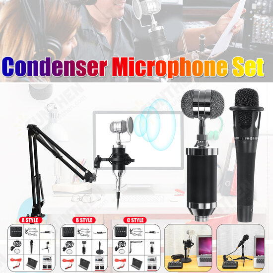 BM800 Live Sound Card Condenser Microphone Set Recording Mount Boom Stand Mic Kit for Live Broadcast