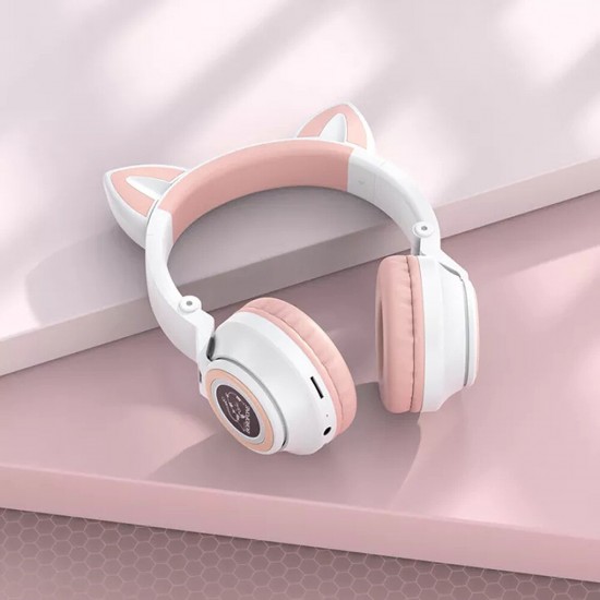 BO18 Wireless Gaming Headphone BT5.0 400mAh Battery Flashing LED Headphone with Cute Cat Ears