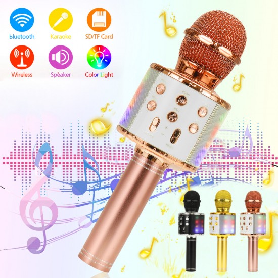 858L Wireless Microphone 2*13W Stereo DSP Noise Reduction bluetooth Speaker 2600mAh TF Card Luminous Karaoke Mic Recorder for K Songs KTV
