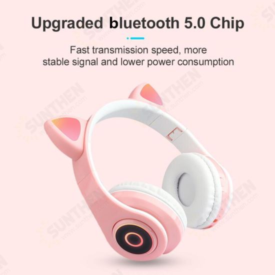 B39 Wireless bluetooth 5.0 Headset Cute Cat Ear With LED Light Child Kids Headset Game Headphone with Mic