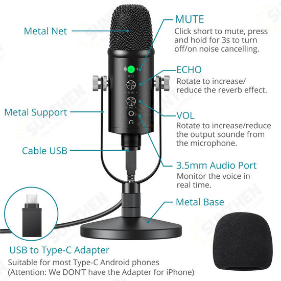 BM-86 Condenser Microphone HIFI DSP Noise Reduction Reverberation Adjustable Built-In Sound Card USB Wired Microphone for YouTube Broadcast Recording Gaming