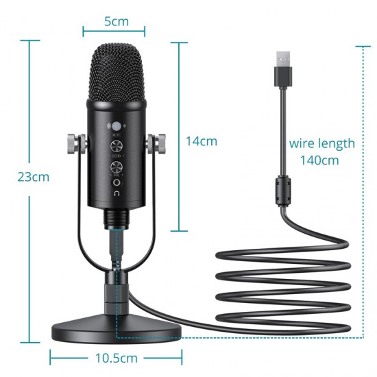 BM-86 Condenser Microphone HIFI DSP Noise Reduction Reverberation Adjustable Built-In Sound Card USB Wired Microphone for YouTube Broadcast Recording Gaming