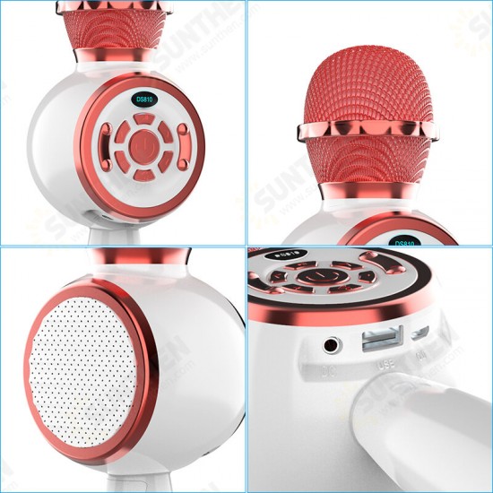 DS810 bluetooth Microphone LED Light Handheld Wireless Karaoke Portable Microphone Support TF/USB/FM for Singing