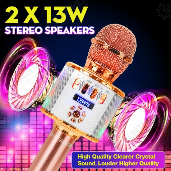 DS898 3-IN-1 Wireless Microphone 2*13W HIFI bluetooth Speaker TF Card 2600mAh Luminous Handheld Mic Recorder Singing Player for KTV K Songs DS898 3-IN-1 Wireless Microphone 2*13W HIFI bluetooth Speaker TF Card 2600mAh Luminous Handheld Mic Recorder Singing Player for KTV K Songs