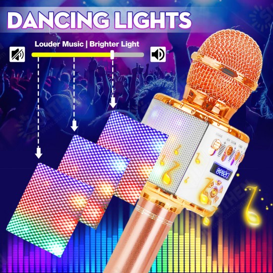 DS898 3-IN-1 Wireless Microphone 2*13W HIFI bluetooth Speaker TF Card 2600mAh Luminous Handheld Mic Recorder Singing Player for KTV K Songs